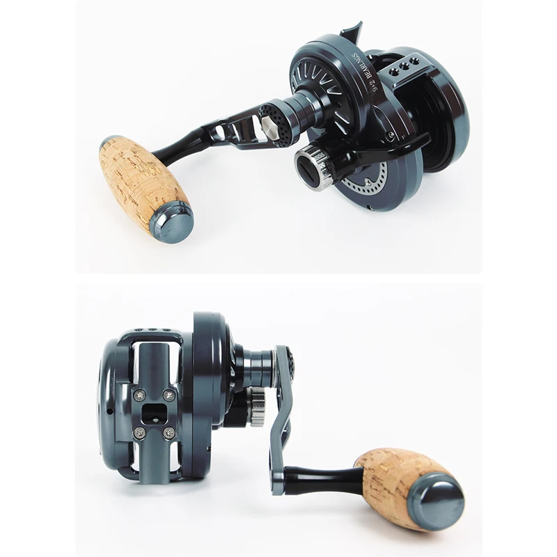 Slow Pitch Jigging Reel Lever Drag Wood Handle Reel Knob Full Metal Sea Fishing Reel 6.3:1 30kg for Bottom Fishing Reel 4000