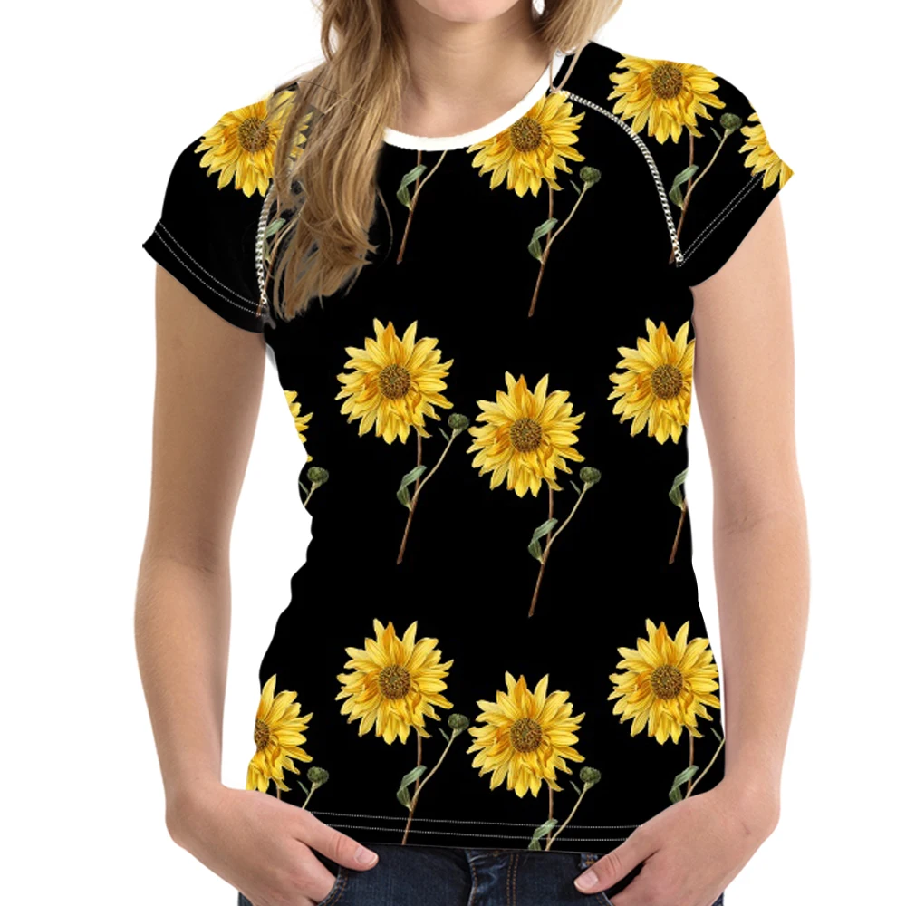 FORUDESIGNS/футболка с рисунком подсолнечника 3D Цветочная футболка розами футболки