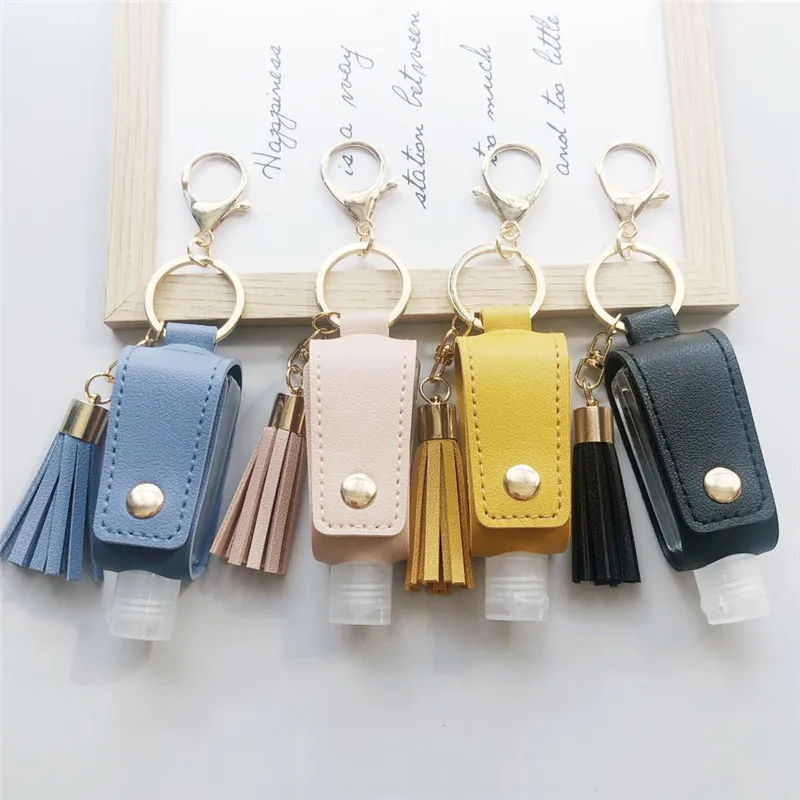 

30ML Hand Sanitizer Leather Keychain Holder Travel Bottle Refillable Container Flip Reusable Bottle With Tassel Keychain Carrier