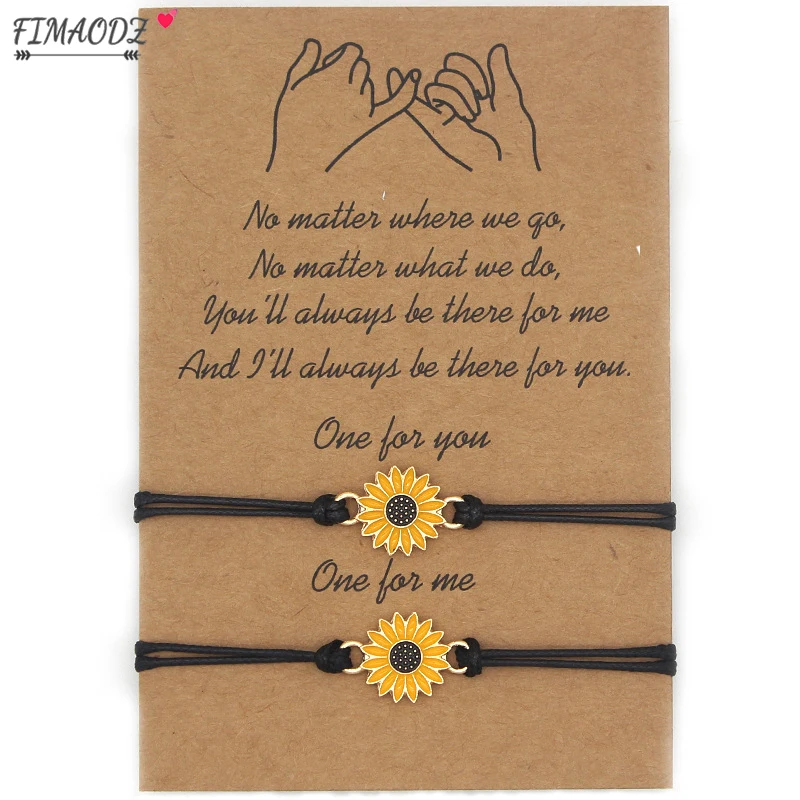 

FIMAODZ Charm Sunflower Bracelet Friendship Gift Handmade Braided Wish Card Bracelets Bangles for Best Friends