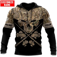 custom name skull head fishing camo 3d printing mens hoodie sweatshirt autumn unisex zip hoodie casual tracksuits kj779