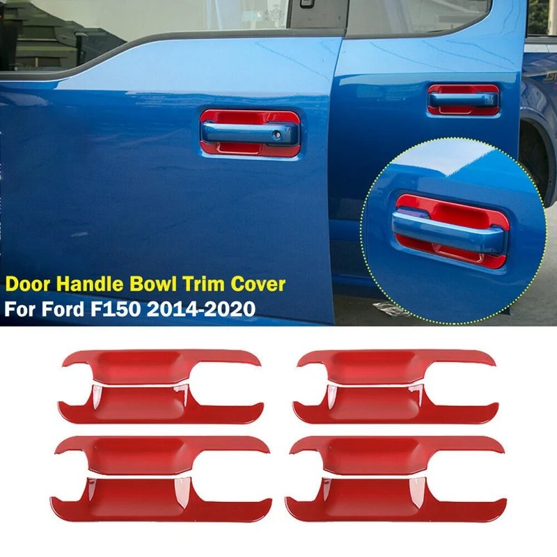 

4Pcs Exterior Door Handle Bowl Trim Cover Decor for Ford F-150 F150 2015-2019 Red