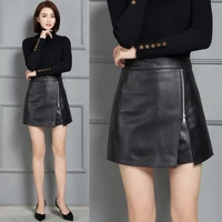2022 leather shorts womens high waist leather shorts autumn and winter new sheepskin small wide leg shorts k20