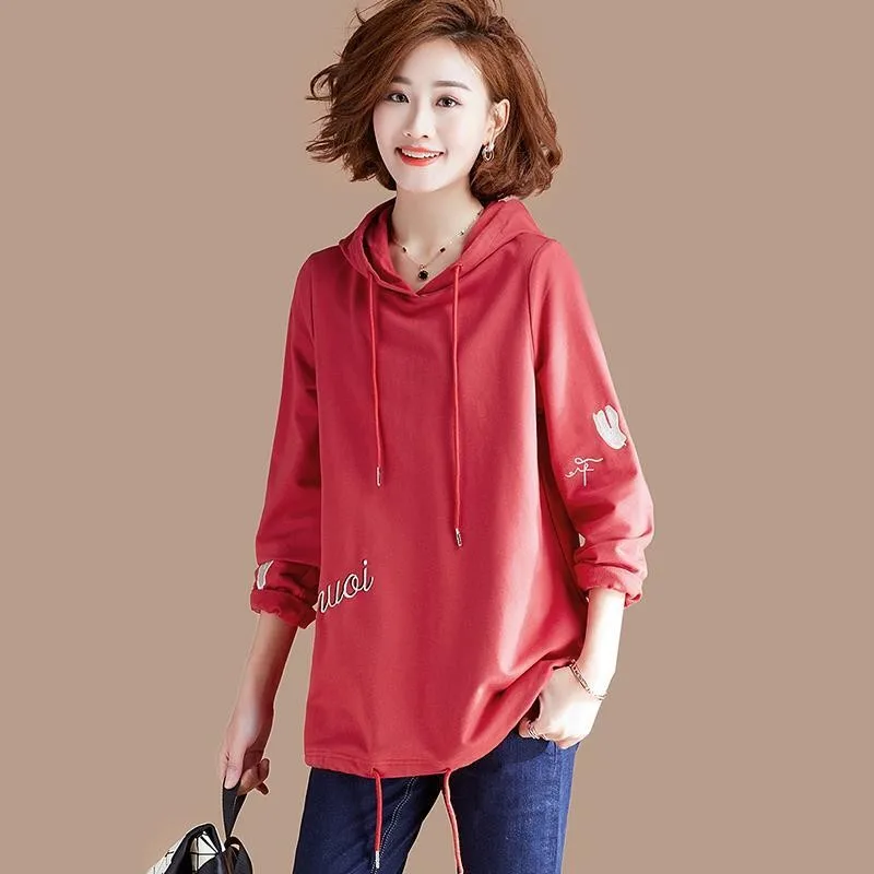 

Plus Size Hoodies Women Autumn Loose Casual Sweatshirt New 2020 Korean Style Letter Embroidery Female Hooded Pullovers P1303