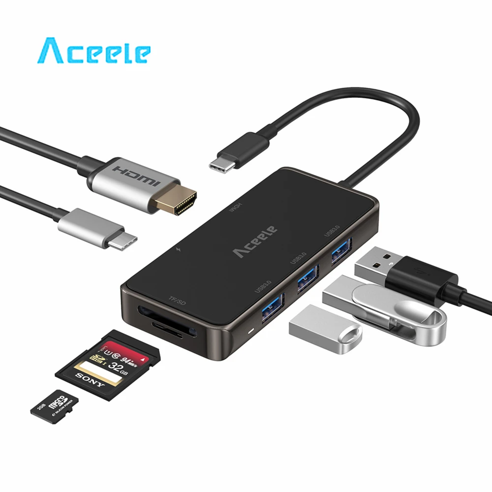Aceele 7 в 1 нескользящий USB C концентратор 3 0 HDMI питание доставка SD/TF карт ридер порты