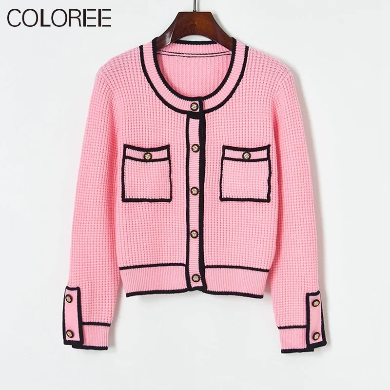 Женский трикотажный кардиган с круглым вырезом повседневный подиумный