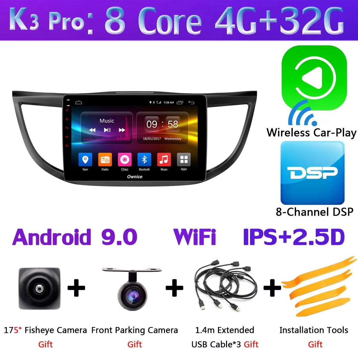 K3 Pro CarPlay 360 ° камера Android 9,0 8Core 4+ 64G SPDIF DSP CarPlay автомобильный мультимедийный плеер для Honda CRV 2012 2013 gps радио - Цвет: K3 Pro CarPlay
