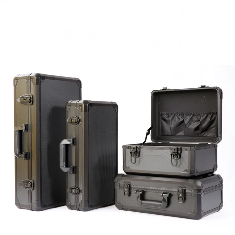 Enlarge Waterproof Protective Aluminum alloy toolbox safety box instrument case suitcase fish rod model case With sponge
