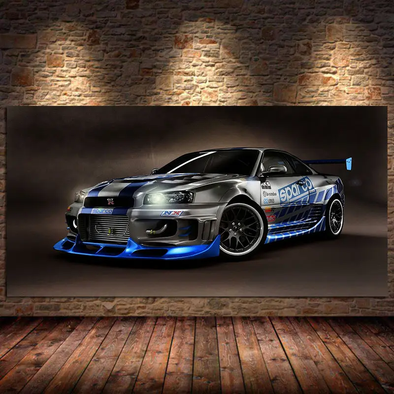 

Skyline GT R R34 sport car tuning artwork fabric canvas painting poster prints wall art cuadros for living room bedroom Unframed