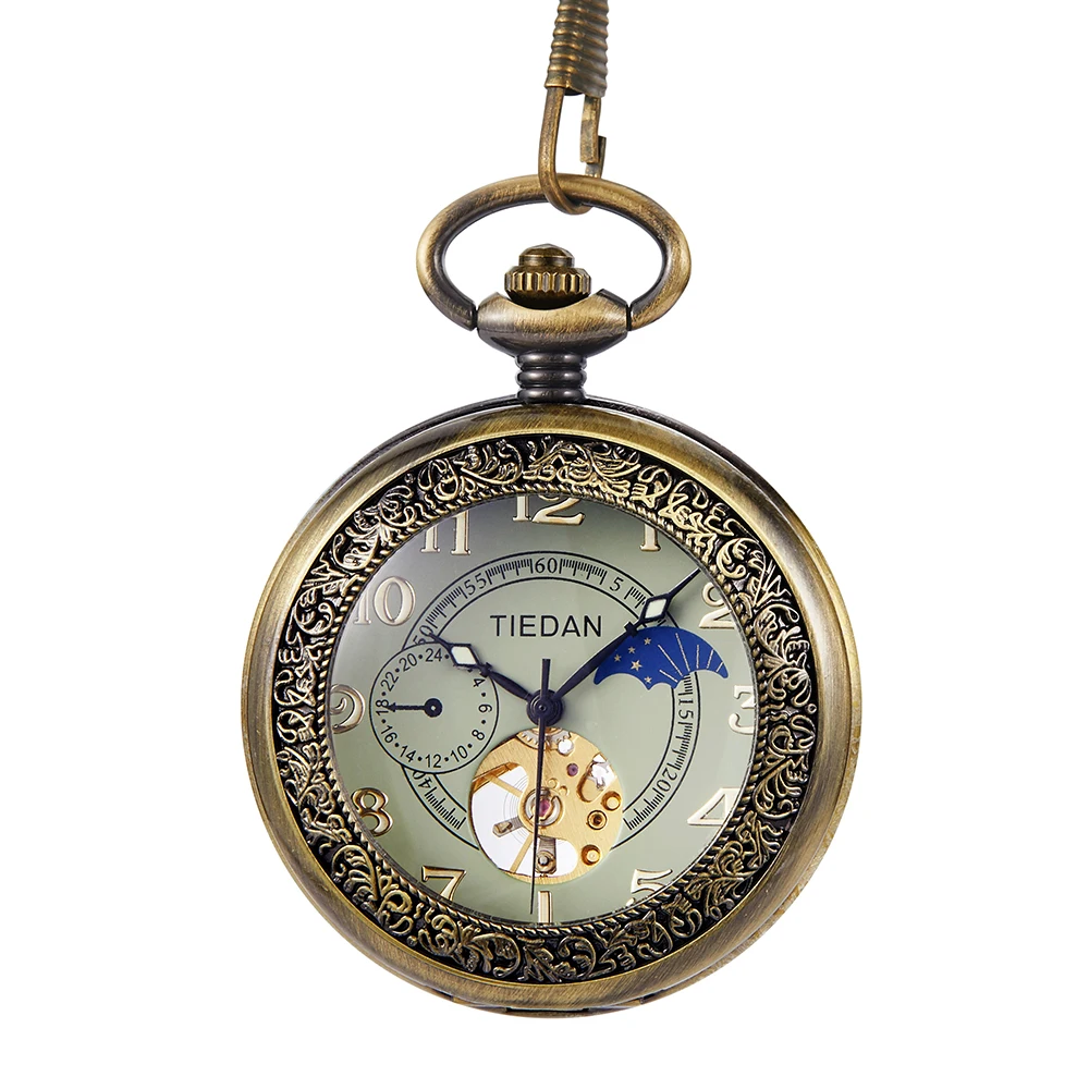 

Retro Luxurious Mechanical Pocket Watch Men Arabic Numerals Dial Women Chain Pendant Hand Winding Steampunk Exquisite Clock Gift