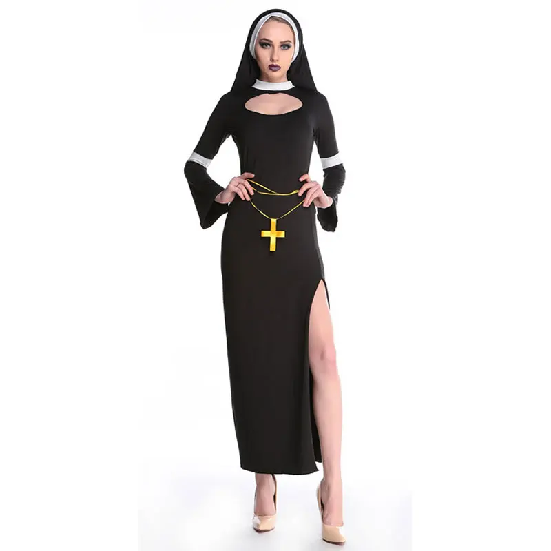 

Umorden Halloween Costumes for Women The Nun Costume Fantasia Adulto Cosplay Clothing Dress Headscarf Cross