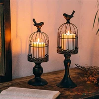 2pcs bird cage candle holders pillar candle wedding decor white black candle lampshade