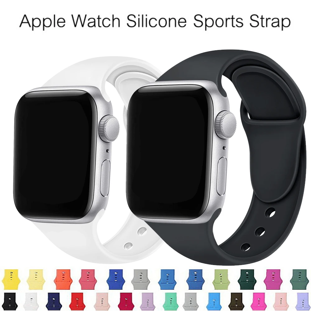 

Silicone Strap For Apple Watch band 6 44mm 42mm 40mm 38mm Smart rubber watchband bracelet iWatch band for Series 6 SE 5 4 3 2 se