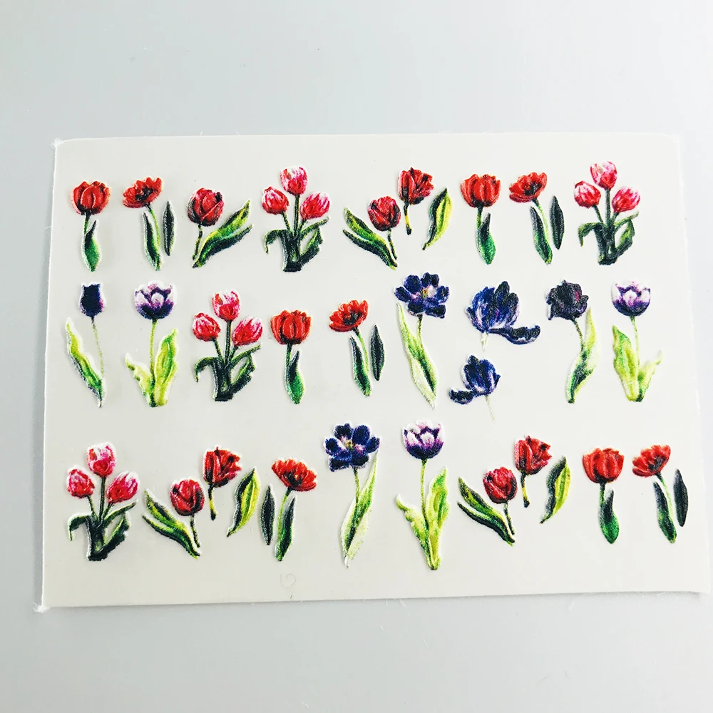 3d-наклейка для ногтей с акриловой гравировкой летние красные фиолетовые цветы