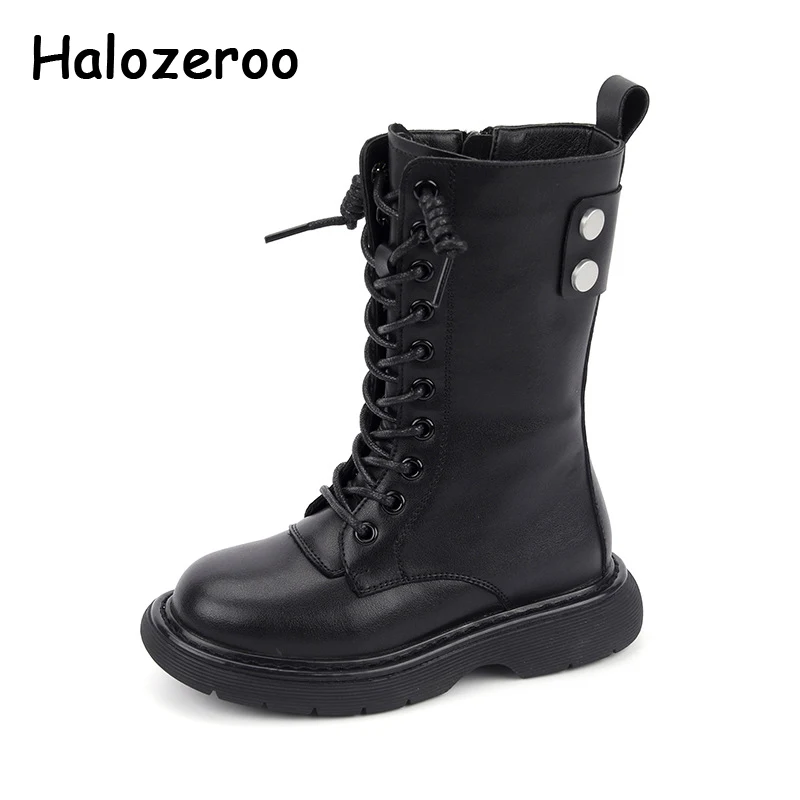 

New Autumn Kids Fashion Boots Children Genuine Leather Shoes Baby Girls Motorcycle Boots Boys Brand Knee High Shoes Martin Boots