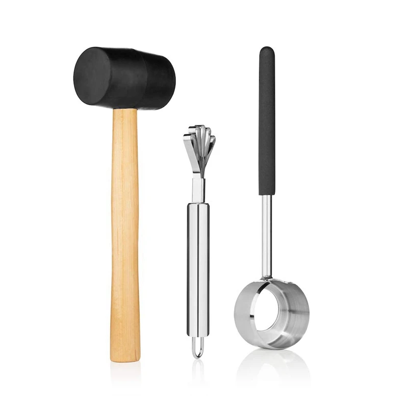 Hot Coconut Opener Set For Young &amp Mature Coconuts By Tools Meat Removal With Hammer Stainless Steel Knife |Premiu | Дом и сад