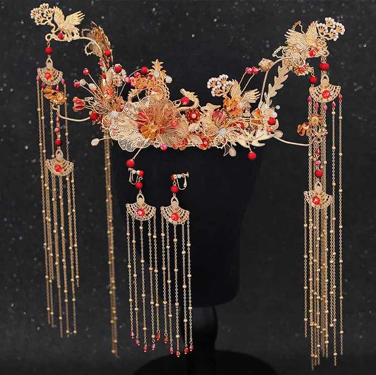 JaneVini роскошный китайский свадебный головной убор костюм старинный с золотыми