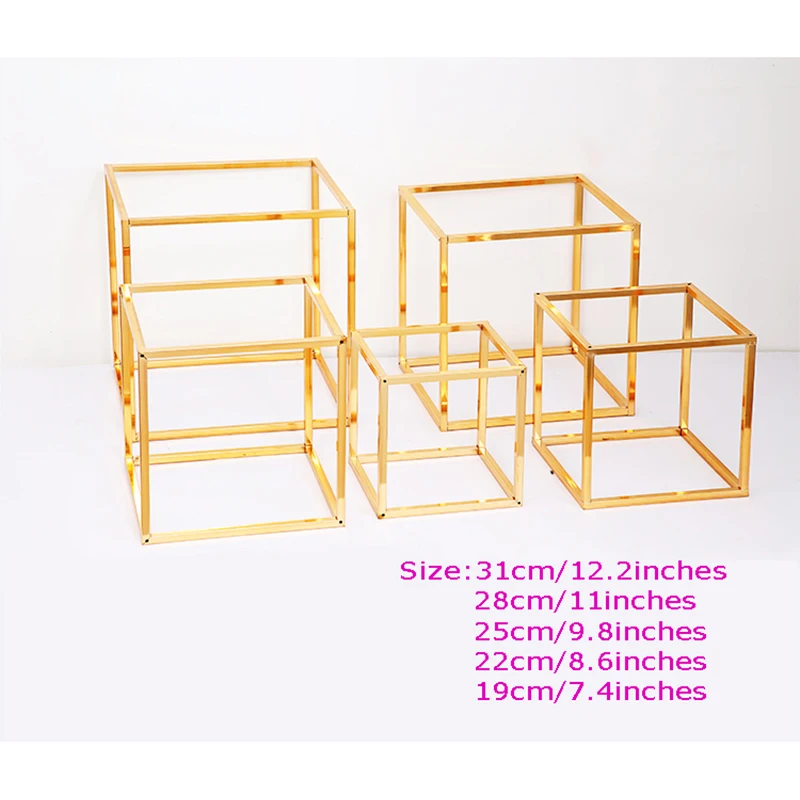 Квадратная Металлическая Свадебная подставка с блестящим золотым покрытием
