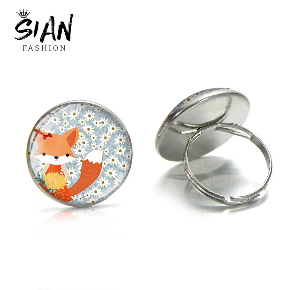 Азиатских нежный Лисий мех цветок картины кольцо мультяшную тему женское