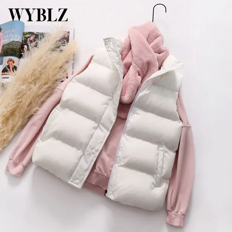 

WYBLZ Casual Down Cotton Women's Vest Short Autumn Winter Korean Stand Collar Jacket Versatile Student Thicken Waistcoat Female