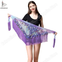 women belt bellydance scarf hip belly dance accessories sequins tassel triangle wrap costume belt shawl chiffon fringe scarf
