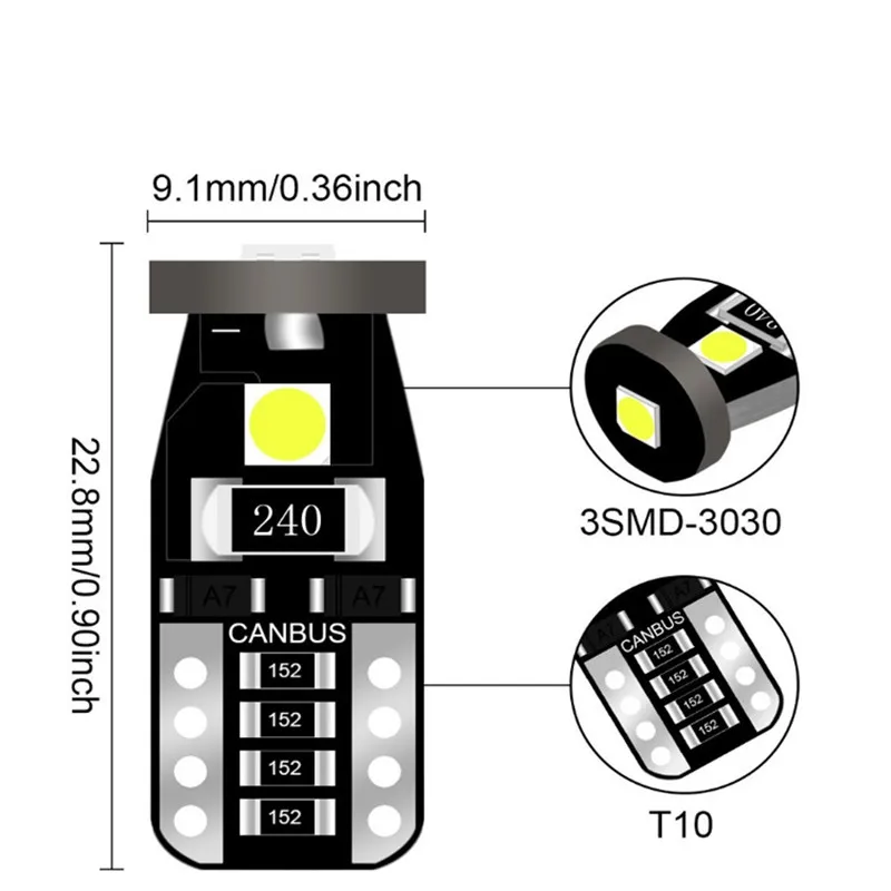 

6Pcs T10 Led Canbus W5W Led Bulbs 168 194 6000K White Signal Lamp Dome Reading License Plate Light Car Interior Lights Auto 12V