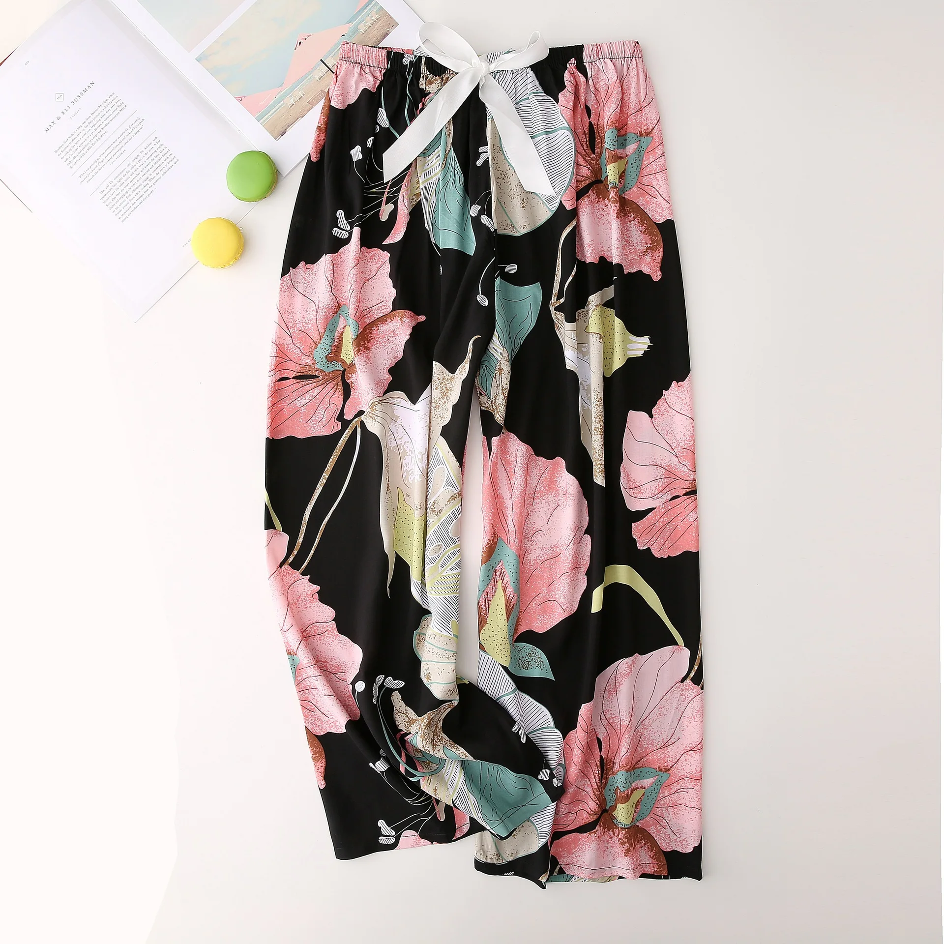 Spring Summer Sleep Bottoms for Women Pajama Printing Loose Trousers Female Calf-Length Pants Lounge Home Wear Cartoon Sleepwear