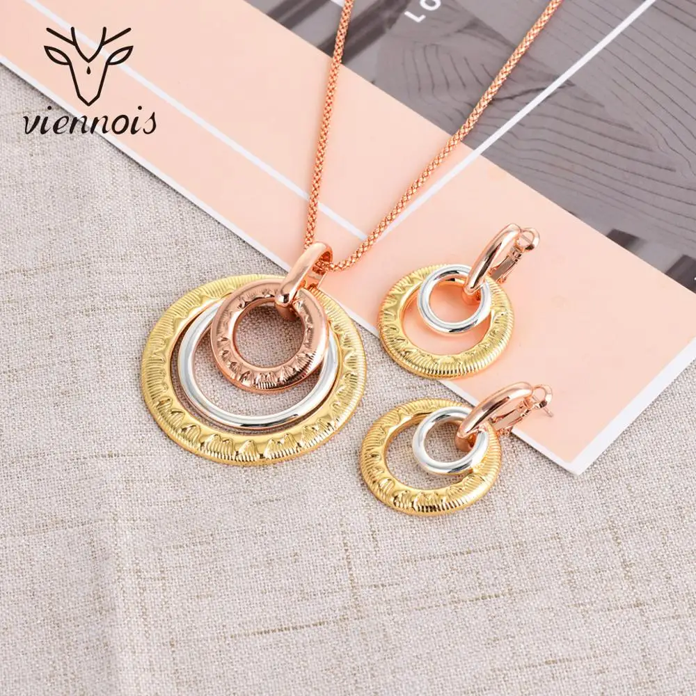 Viennois Mix Gold Color Dangle Earrings Pendant Necklace Jewelry Set For Women Metal Party 2019 | Украшения и аксессуары