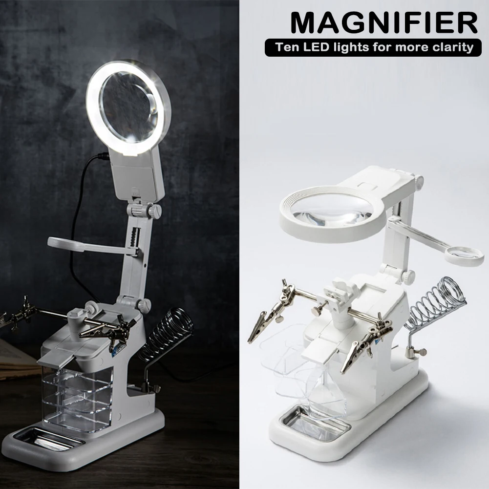 

Welding Magnifying Glass with 10 LED Light Auxiliary Clip Magnifier Manual Welding Soldering Stand Fixed Repair Tool