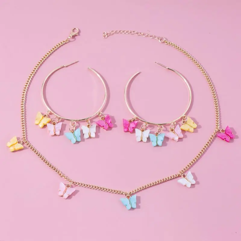 

Fashion Women Gold Color Metal Jewelry Necklace Earrings Butterfly Animal Acryl 83XF