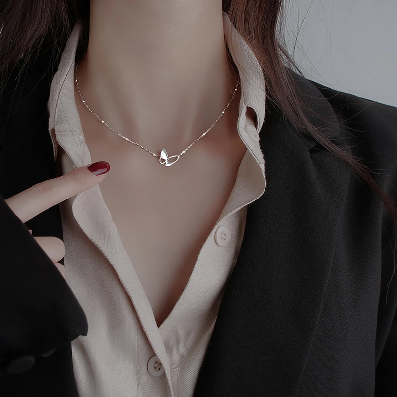 Цепочка женская из серебра 925 пробы с блестящим ожерельем-бабочкой | Украшения и
