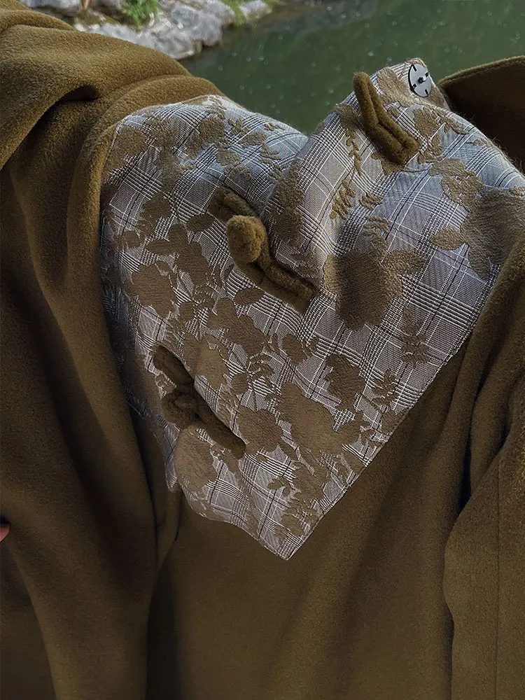 Новое желтое шерстяное пальто в китайском стиле с листочками женское новое