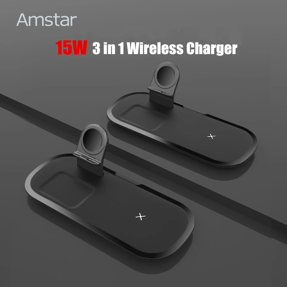 Беспроводное зарядное устройство Amstar Qi 3 в 1 15 Вт быстрая зарядка для iPhone 12 11 Pro Max X