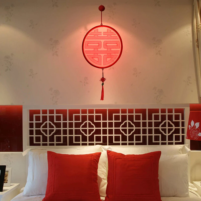 

Светодиодный проблесковый 3D Красная звезда двойное счастье слово на новый год, праздник весны Свадебные украшения комнаты Настенные подве...