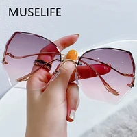 muselife 2021 fashion tea gradient sunglasses women ocean water cut trimmed lens metal curved temples sun glasses female uv400
