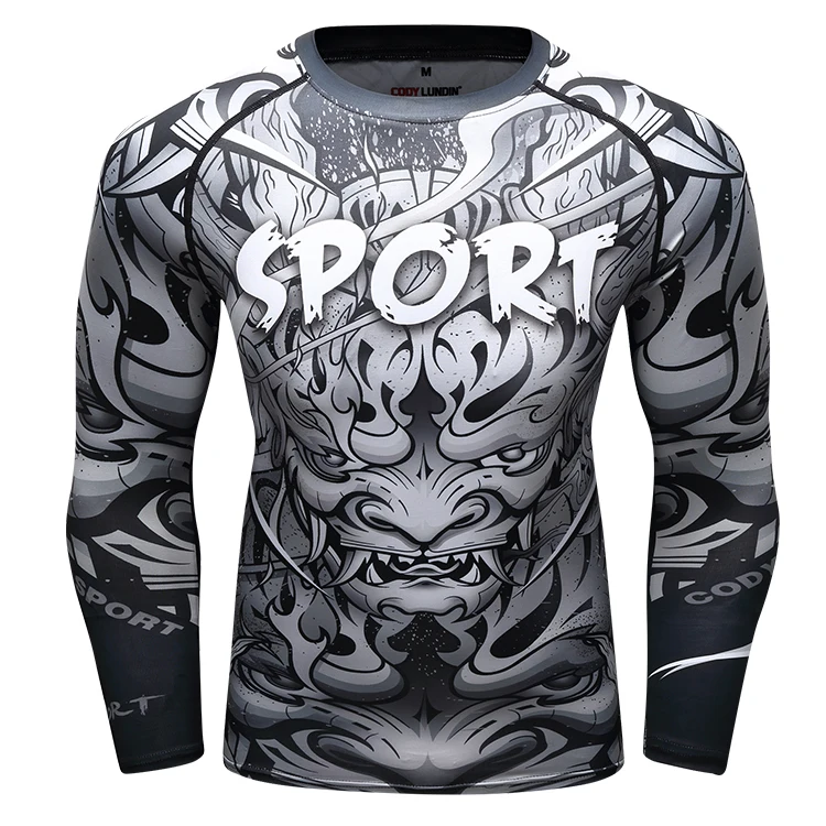 

Новинка 2021, мужские футболки с длинным рукавом и цифровой сублимационной печатью, мужские облегающие спортивные дышащие футболки для бега ...