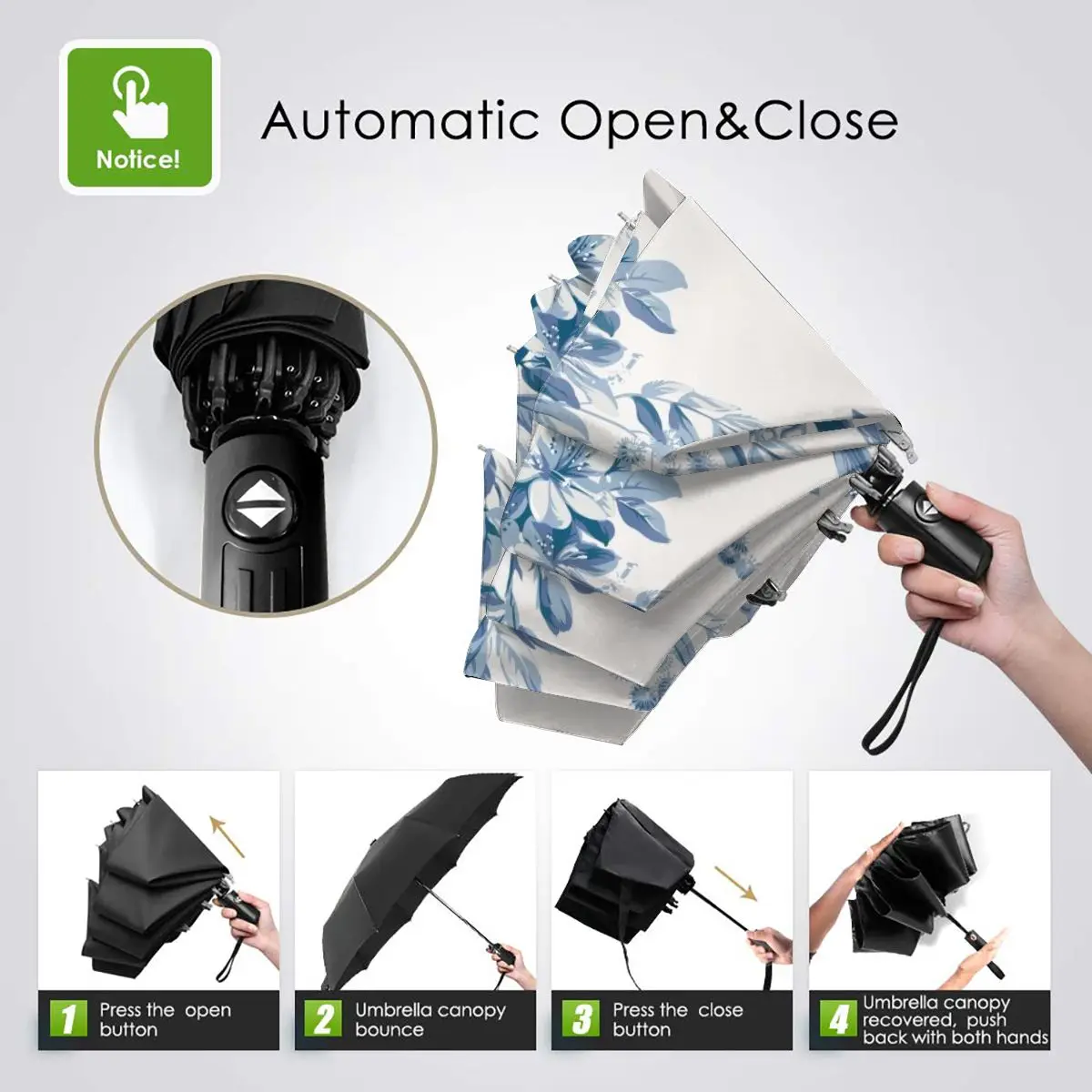 Comprare Automatico Ombrello Da Pioggia Donne Tre-pieghevole Ombrello Vintage Uccelli Sul Fiore Di Ciliegio In Fiore Antivento Impermeabile Parasole