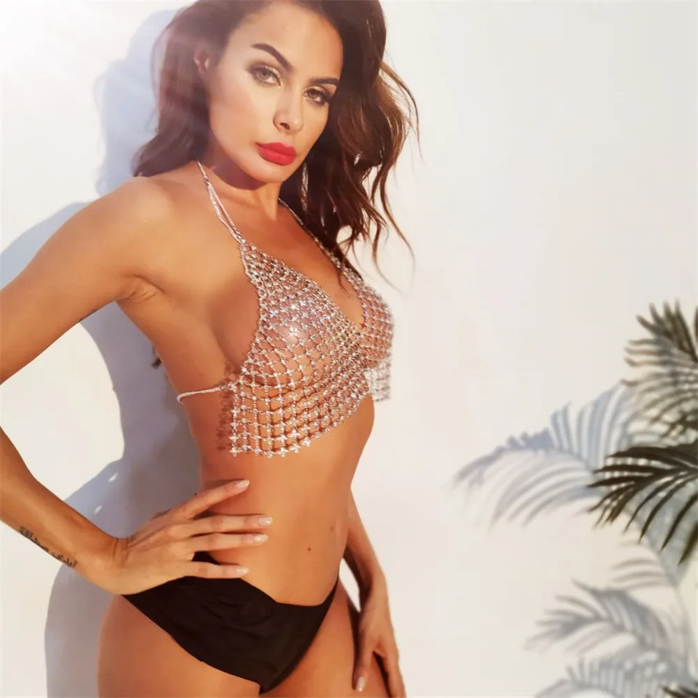 Топ на бретелях ручной работы с кристаллами стразы Холтер сетка открытая спина