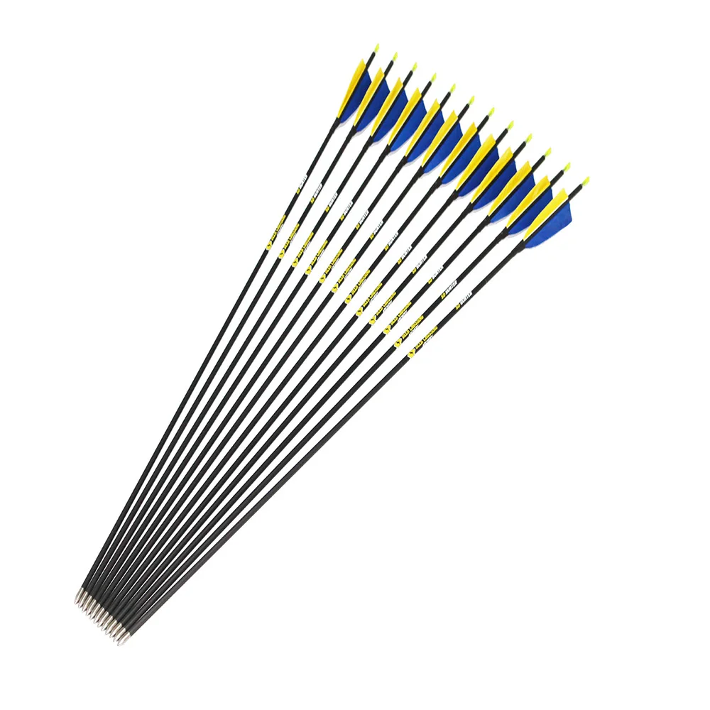 

12pcs Archery carbon arrows spine500/600/700/800 ID4.2mm 80/100/120grain field tip target point 3/4" Turkey fletching feathers