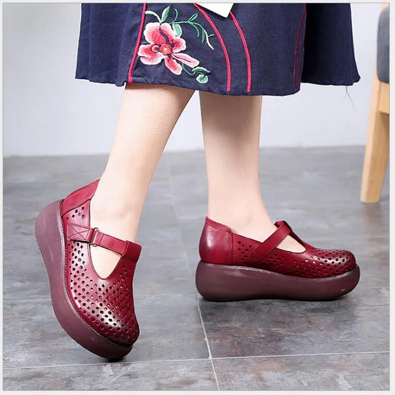 Women Flat Platform Shoes Wedges Ladies Shoes 2020 Summer Hollow Style Sandals Handmade Genuine Leather Comfortable Casual Shoes