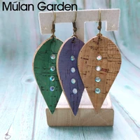 mg wood texture leaf leather earrings for women boho glitter rhinestone drop earrings female trendy jewelry bohemia wholesale