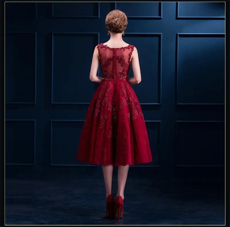 Vestido de Festa Curto Элегантное Бордовое Кружевное Короткое Вечернее Платье Дешевые Платья Для Выпускного Вечера C Аппликацией Из Шифона