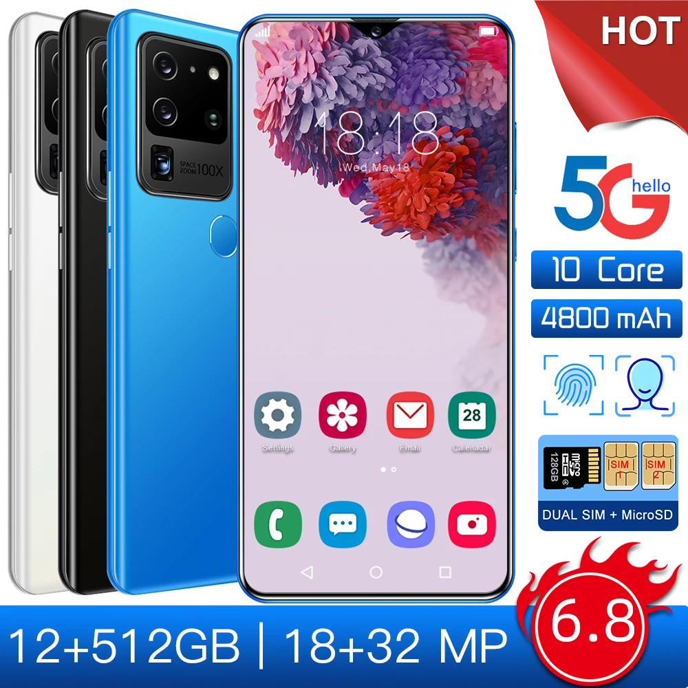 

S30U Plus Smartphone Cell Phone 6.8 Inch MTK6889 12GB+512GB 18M+32M 4800mAh 5G Network Mobilephones Android 10 Fast Shipping