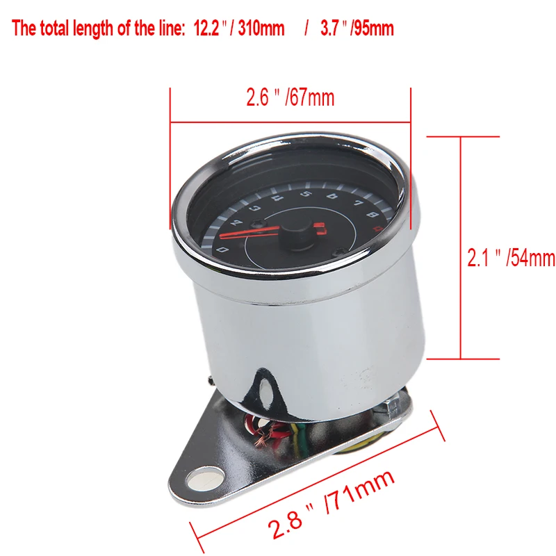 Мотокросса хром скутер мотоцикл Аналоговый тахометр датчик светодиодный