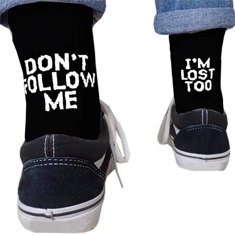 

1 Pair Autumn Winter Men Funny Harajuku Humor Word Printed Socks Creative Hip Hop Street Skateboard Unisex Crew Socks