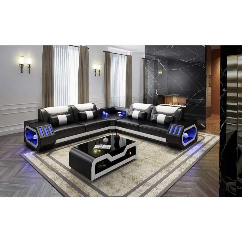 Черный светодиодный светильник высококачественный кожаный диван cbmmart для