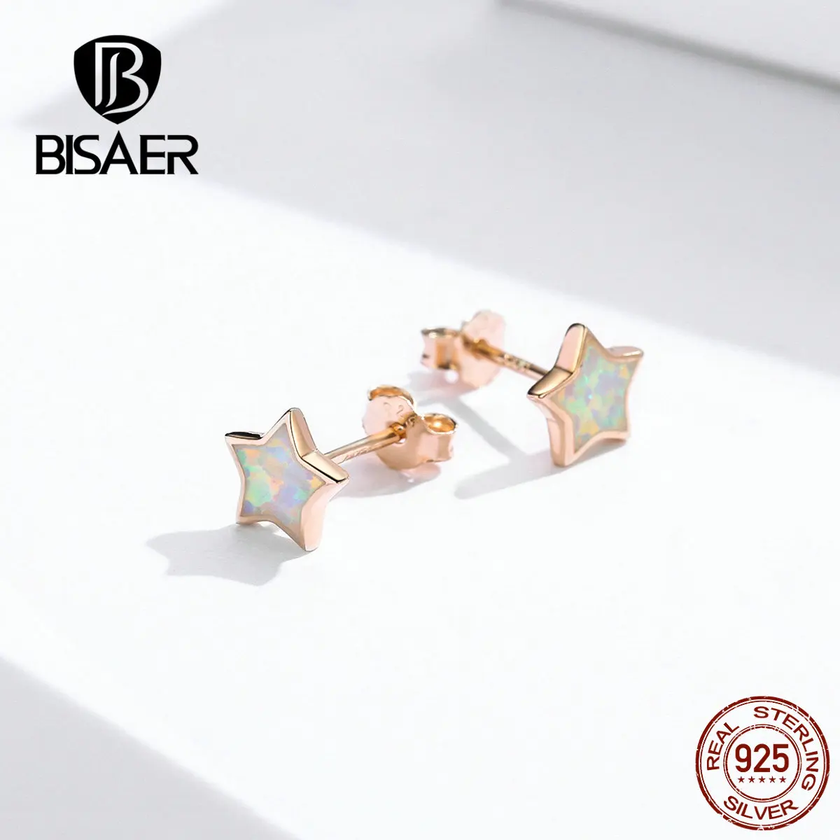 BISAER Горячее предложение 925 пробы серебряные блестящие серьги с опаловым камнем на стержне кольца для женщин вечерние повседневные ювелирные изделия серьги GXE674