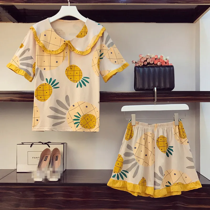 Летняя Новинка 2020 Хлопковая пижама с принтом в виде фруктов Милая футболка