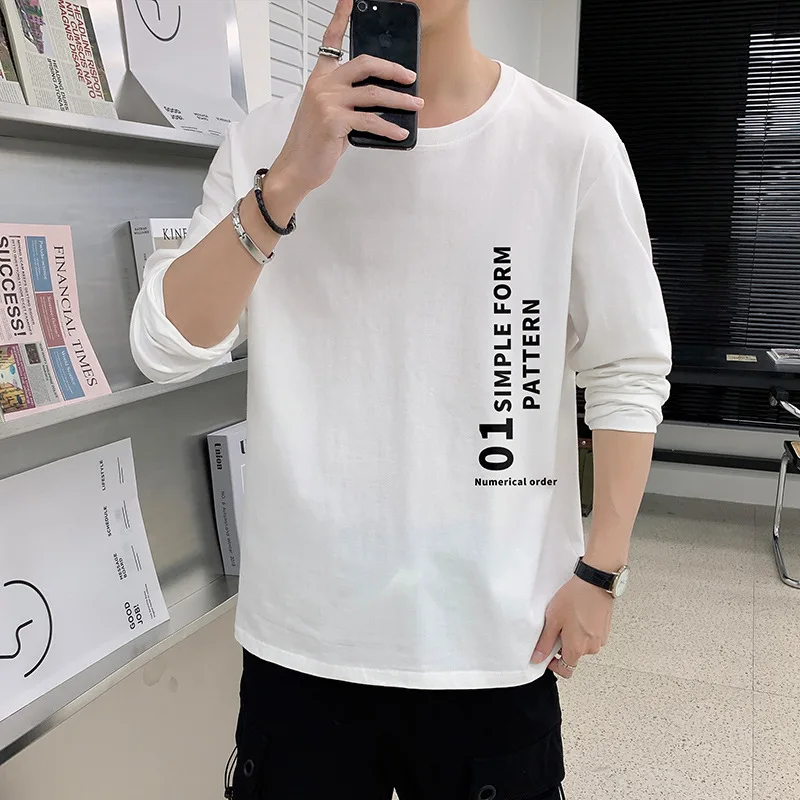 

Fashion long sleeve T-shirt Men's round neck in spring and autumn Trend Junior high school students bottoming shirt Cotton new.