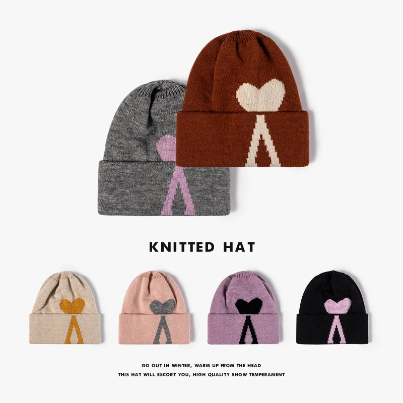 

Men's Women's Hats Thick Knit Warm Beanie Windproof and Warm Riding Wool Stitched Knitted Pullover Caps